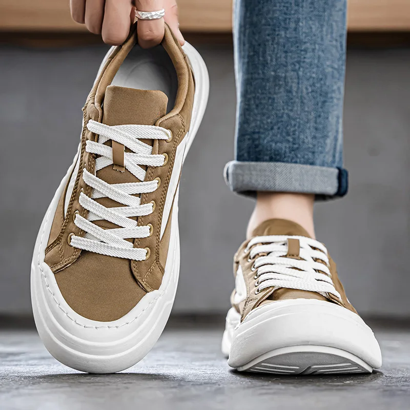 

2025 уличная спортивная обувь, мужская повседневная обувь, модные парусиновые кроссовки на толстой подошве для поездок на работу, нескользящая и износостойкая обувь