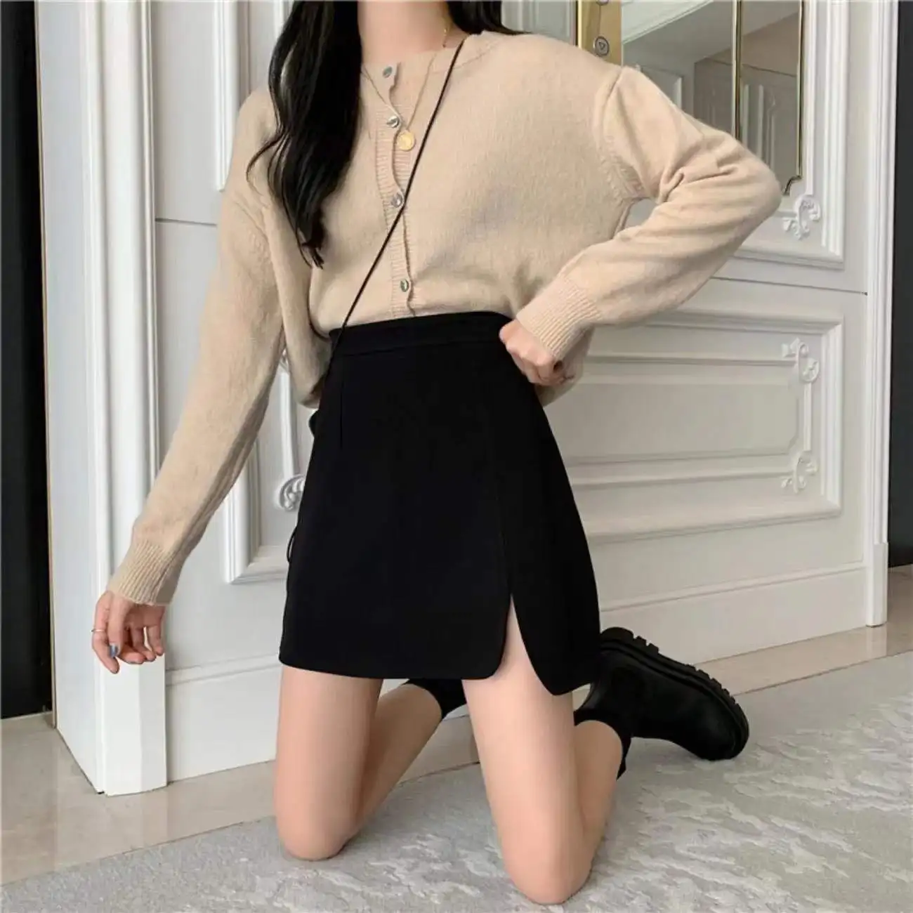 

Skirts Womens Strips Apricot Key Wave Oblique Bead Female’s Victorian Steampunk Medieval Wrinkle Sweettown Dipped Aline Package