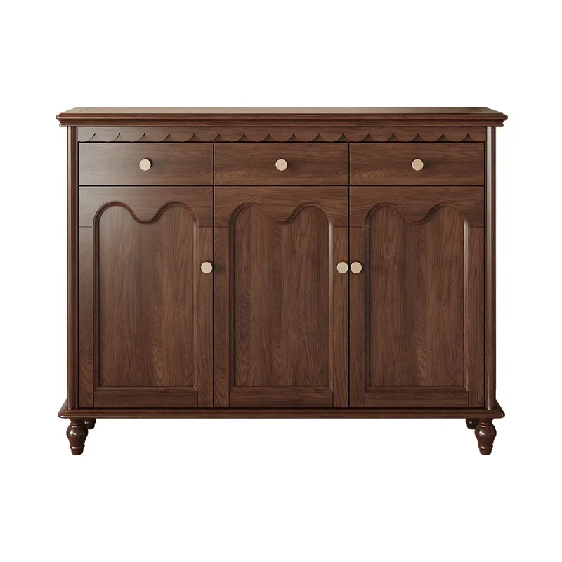 North American entrance hall entrance cabinet, solid wood three-door shoe cabinet, American retro light luxury rural simple