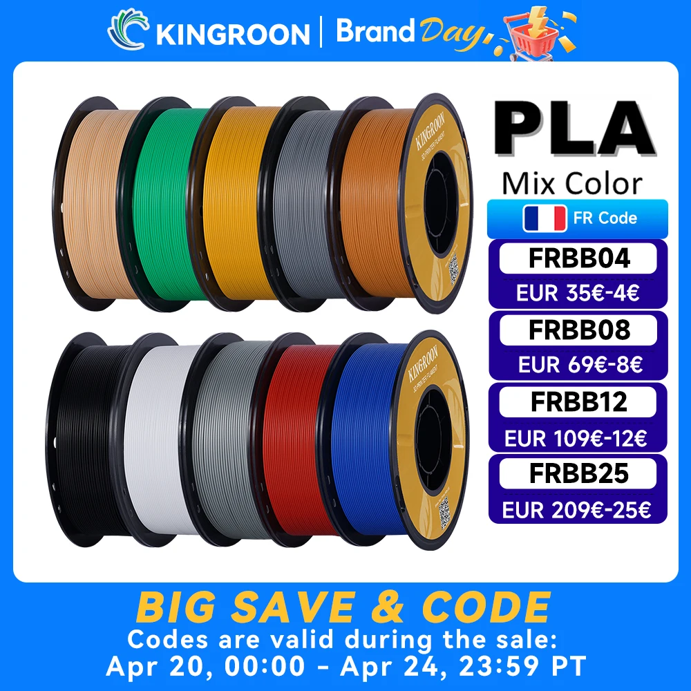 KINGROON PLA Filament 1.75mm 5/10KG pla plastique pour imprimante 3D, Standard 1 kg/rouleau Filaments d'impression 3D mélange de couleurs expédition locale
