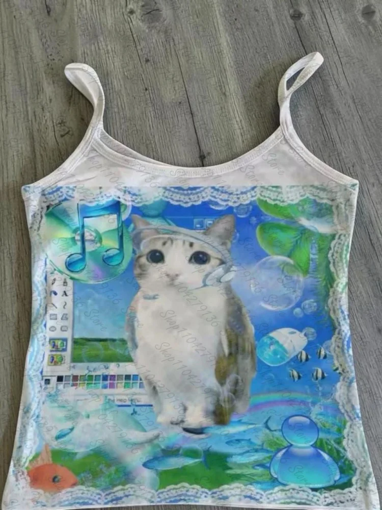 Gothic Y2k Punk Harajuku Sleeveless Crop Top Cute Print Emo Girl Fashion Sexy Streetwear Womens Cute Sling Aesthetic Y2K Clothes image 6