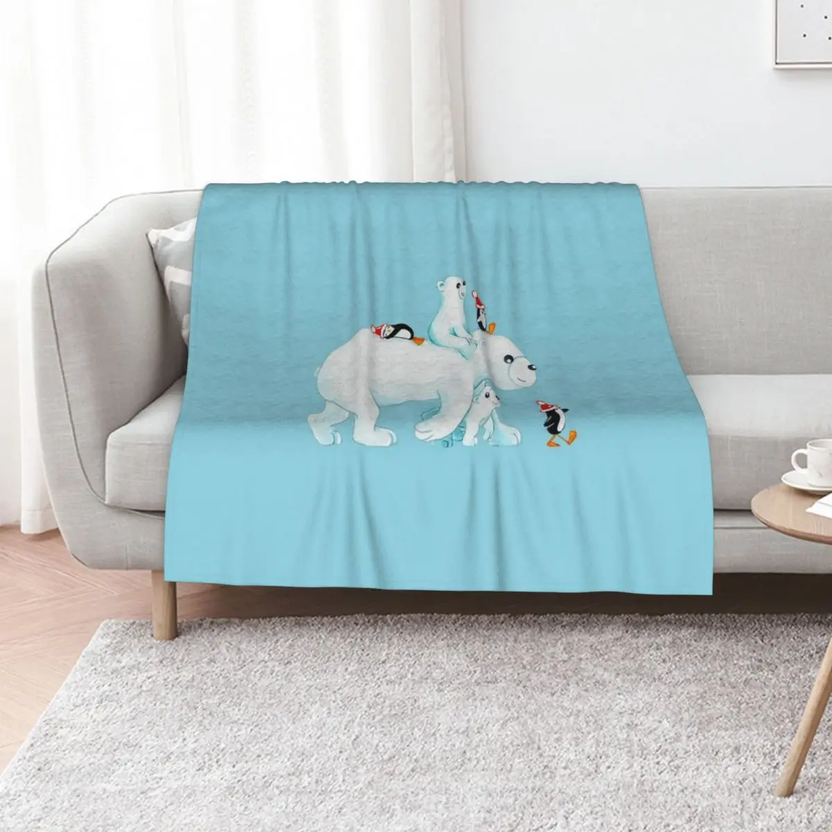 

Bear and penguin family on a walk Throw Blanket Shaggy Sofa Quilt Plush Giant Sofa Blankets