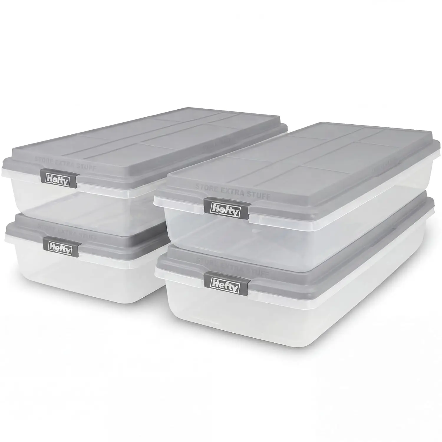 63 Qt Hi-Rise Storage Bin with Lid, Stackable Plastic Storage Container, Organizer for Home, Garage & Closet, 4 Pack, Gray