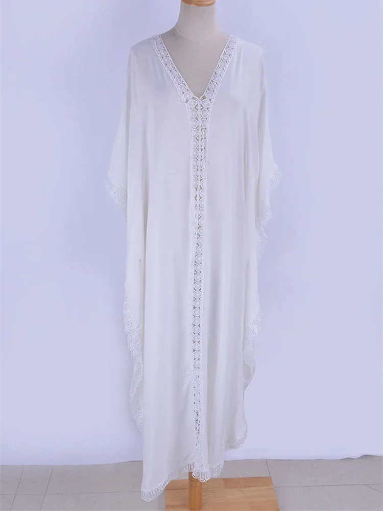 2025 new V-Neck Bikini Cover-Ups Women Beach Cover Up See Through Hollow Out Solid Summer Fashion Female Classic Beachwear