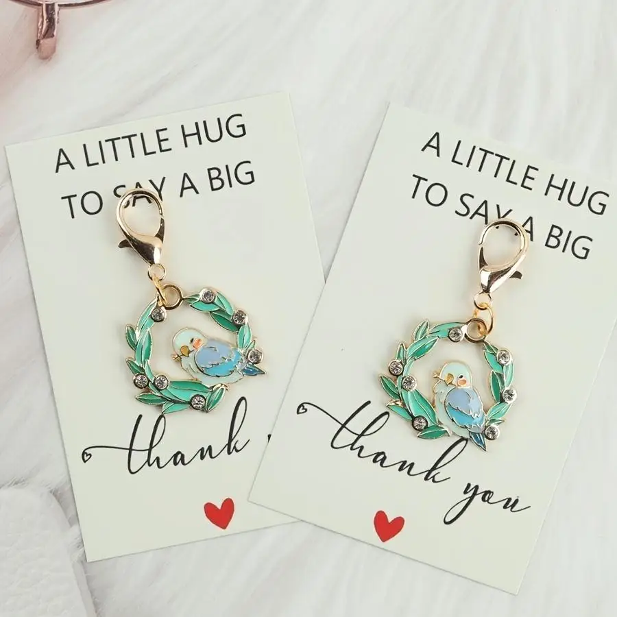 1/5/10/20/50/100pcs 2D Flat - 1/2 2D Cute Wreath Bird Keychain Pendant, with Thank You Card, Animal Theme Design - Stylish Bag A