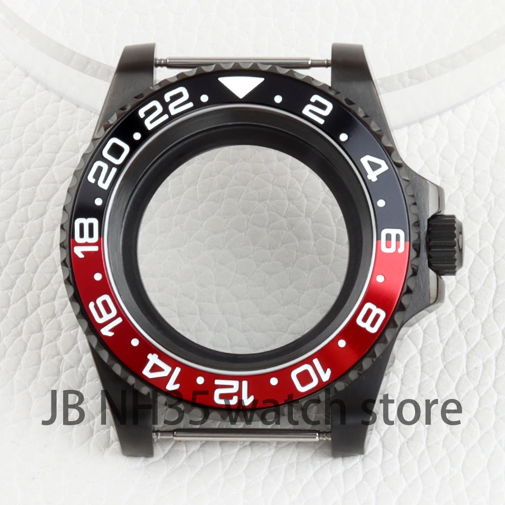Cassa per orologio NH35 nera da 40 mm Vetro zaffiro impermeabile solido acciaio inossidabile 316L per movimento GMT NH34 NH35 NH36 NH38 Quadrante da 28,5 mm