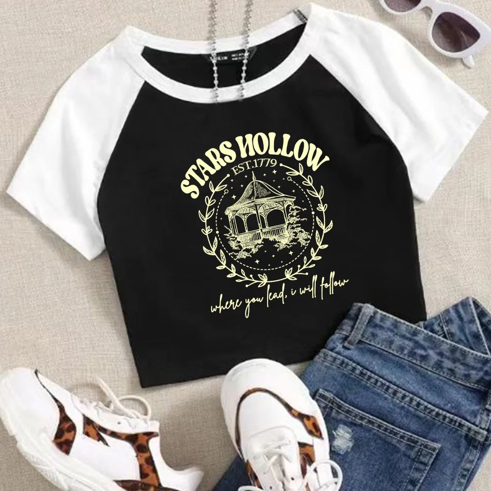 

Stars Hollow Where You Lead I Will Follow Crop Tops T-Shirt Girls Fashion Women O-Neck Short Sleeve Fans Gift T-shirt