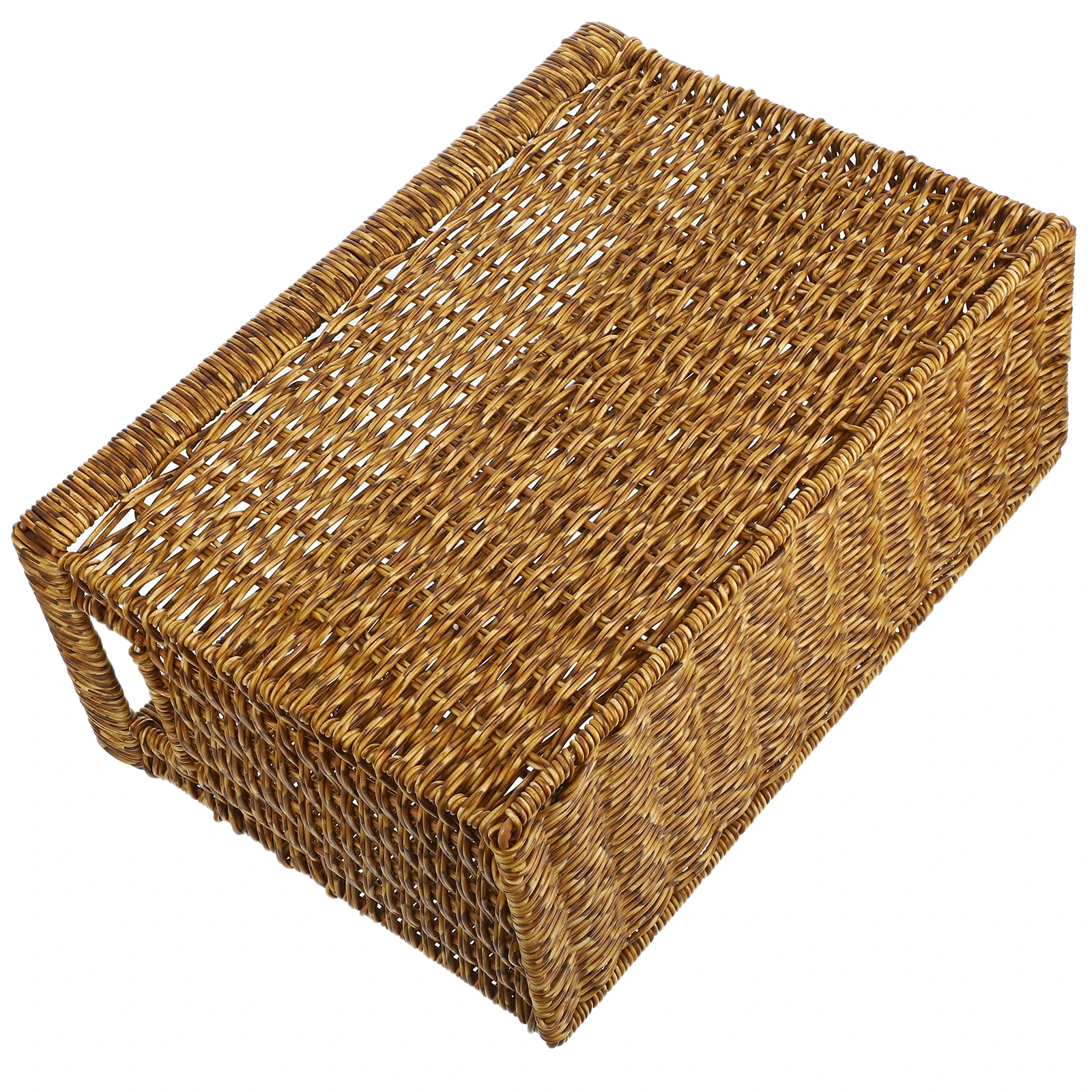 

Storage Basket Double Color Rattan Woven Baskets Handle Desktop Container Toy Organizer Basket Desktop Bin Home Organizer