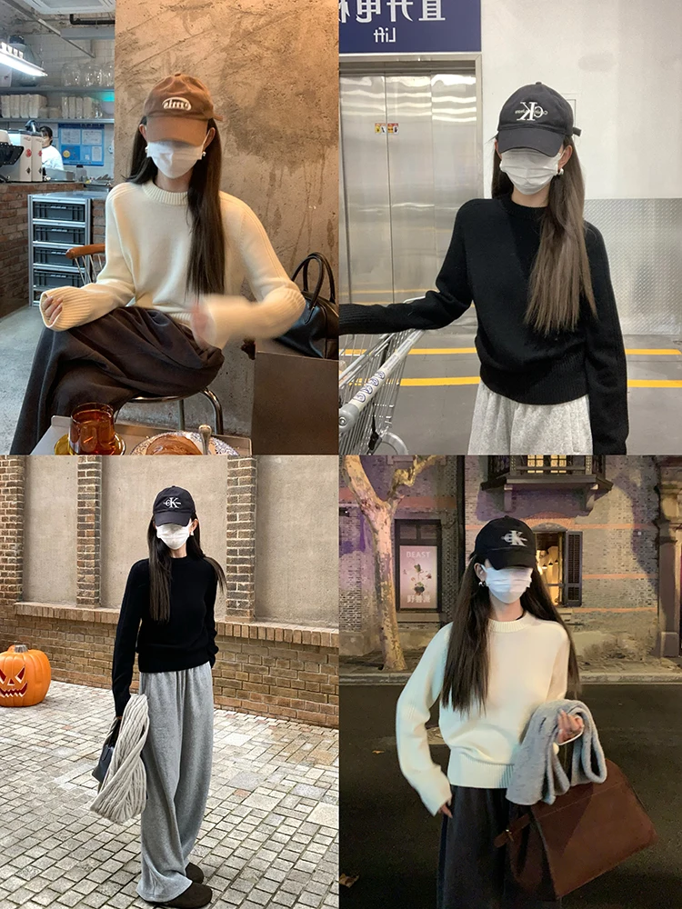 

Классический размер Lady 77, шерстяной свитер Thiened Round Ne, повседневный свободный рукав, осенне-зимний вязаный топ для молодых женщин