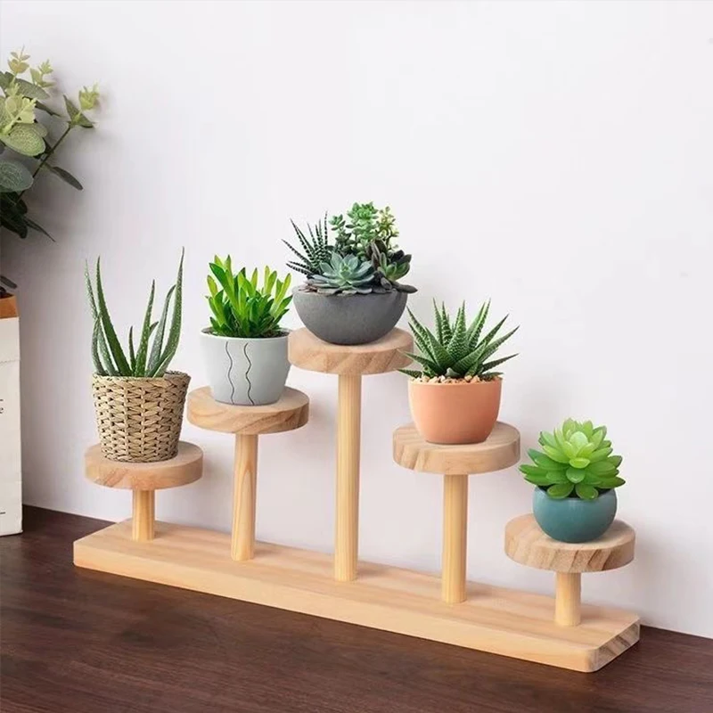 Wooden Ladder Shelf Multi Round Display Stand Storage Rack Solid Versatile Wood Jewelry Display Stand Cosmetics Doll Storage Rac