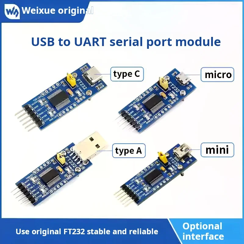 WAVESHARE FT232 module - USB to serial port, USB to TTL, FT232RNL serial communication module. Interface options available.