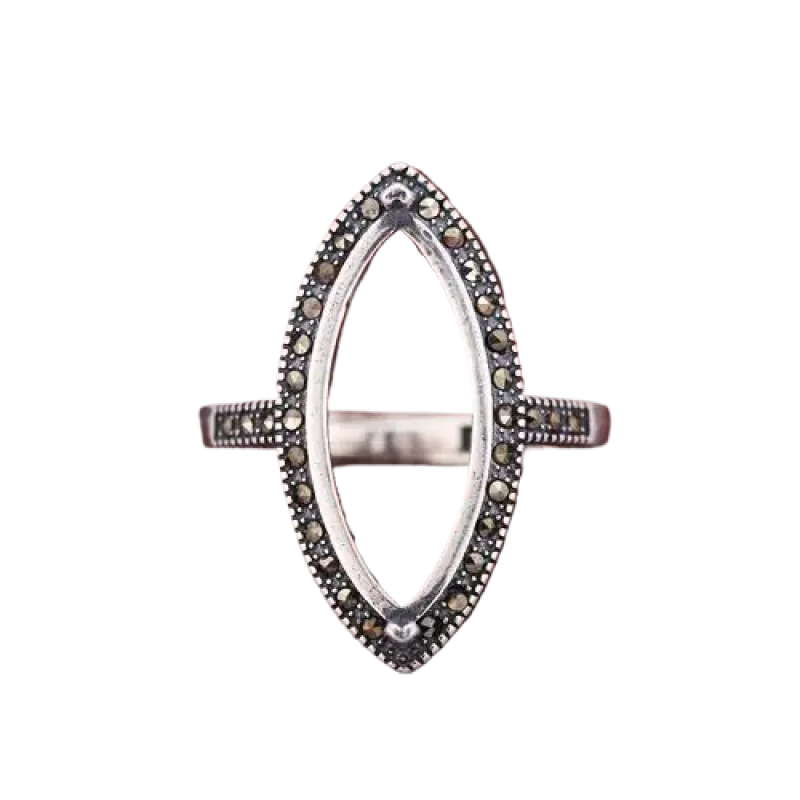 

Retro Art Deco 925 Sterling Silver Semi Mount Vintage Ring Fine Jewelry Setting for 9x20mm Marquise Cabochon