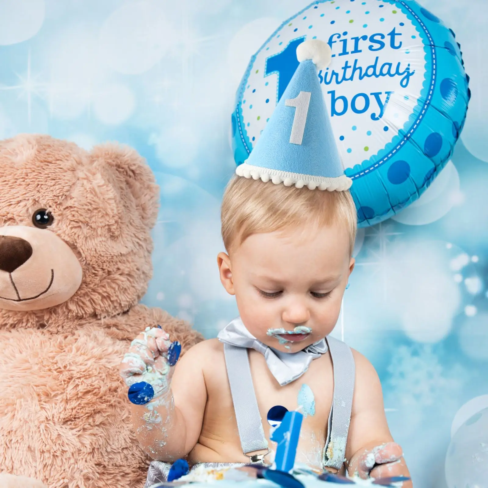 First หมวกวันเกิดผ้าลินินหมวกเด็ก 1st วันเกิดแถบคาดศีรษะผ้านอนวูฟเวน 1 ปีหมวกอาบน้ําเด็กวัยหัดเดิน Photo Prop party deco