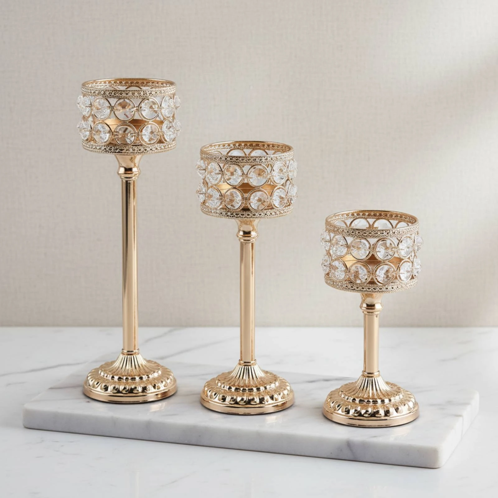 3 Pieces Gold Crystal Candle Holder Luxury Design Crystal Candle Holder Table Centerpiece Glamorous Design Home Decor for Party view 5