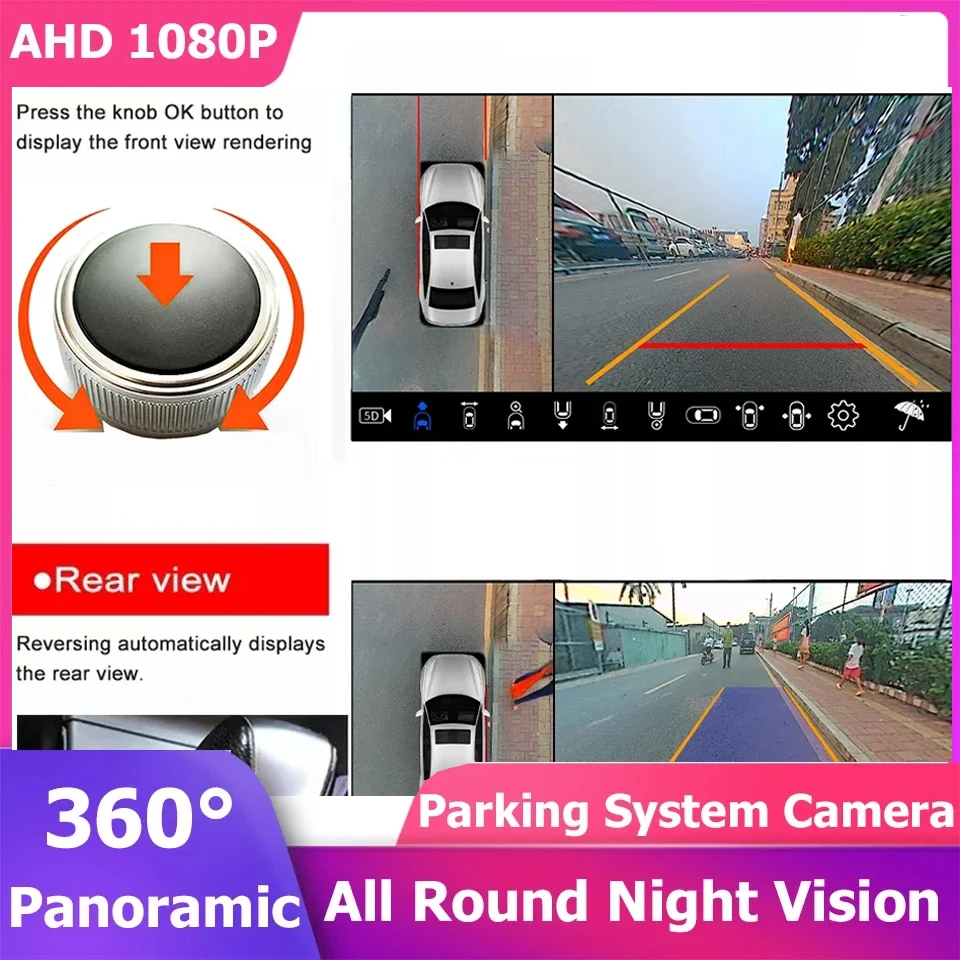 Car 360 Panoramic Camera Driving Assistance Fisheye Lens Rear View Car Camera System Waterproof Night Vision Multimedia