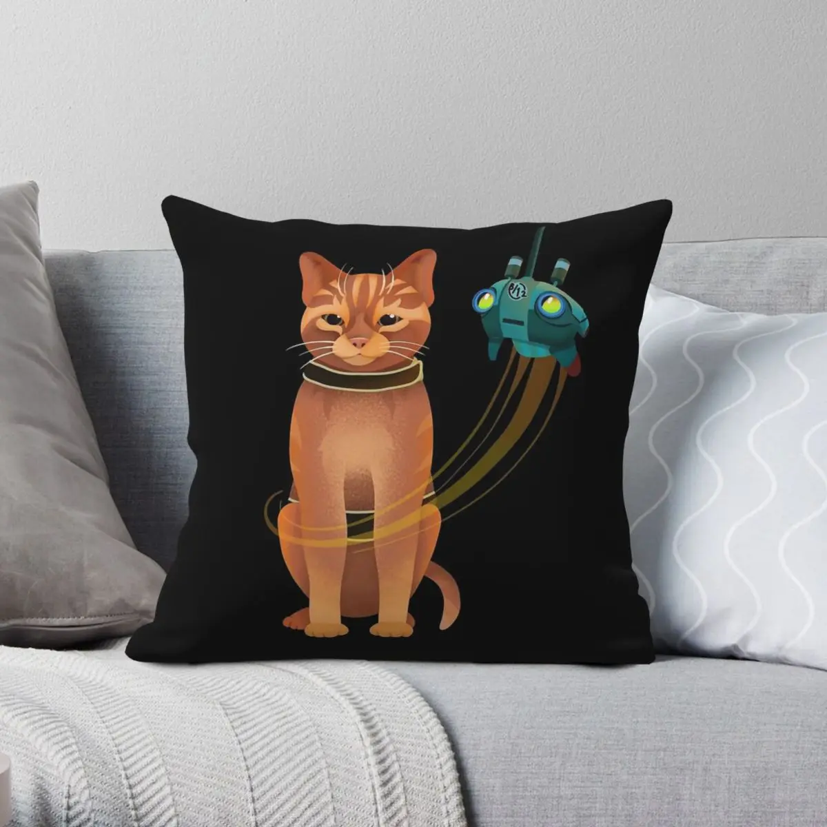 Stray Game Cat And Robot Square Pillowcase Polyester Linen Velvet Creative Zip Decor Throw Pillow Case Room Cushion Cover