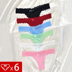 6pcs/Set Perspective Floral Panties Women Lace Thongs Low Waist Comfortable Solid Ladies G-string Bow Female Sexy Underwear