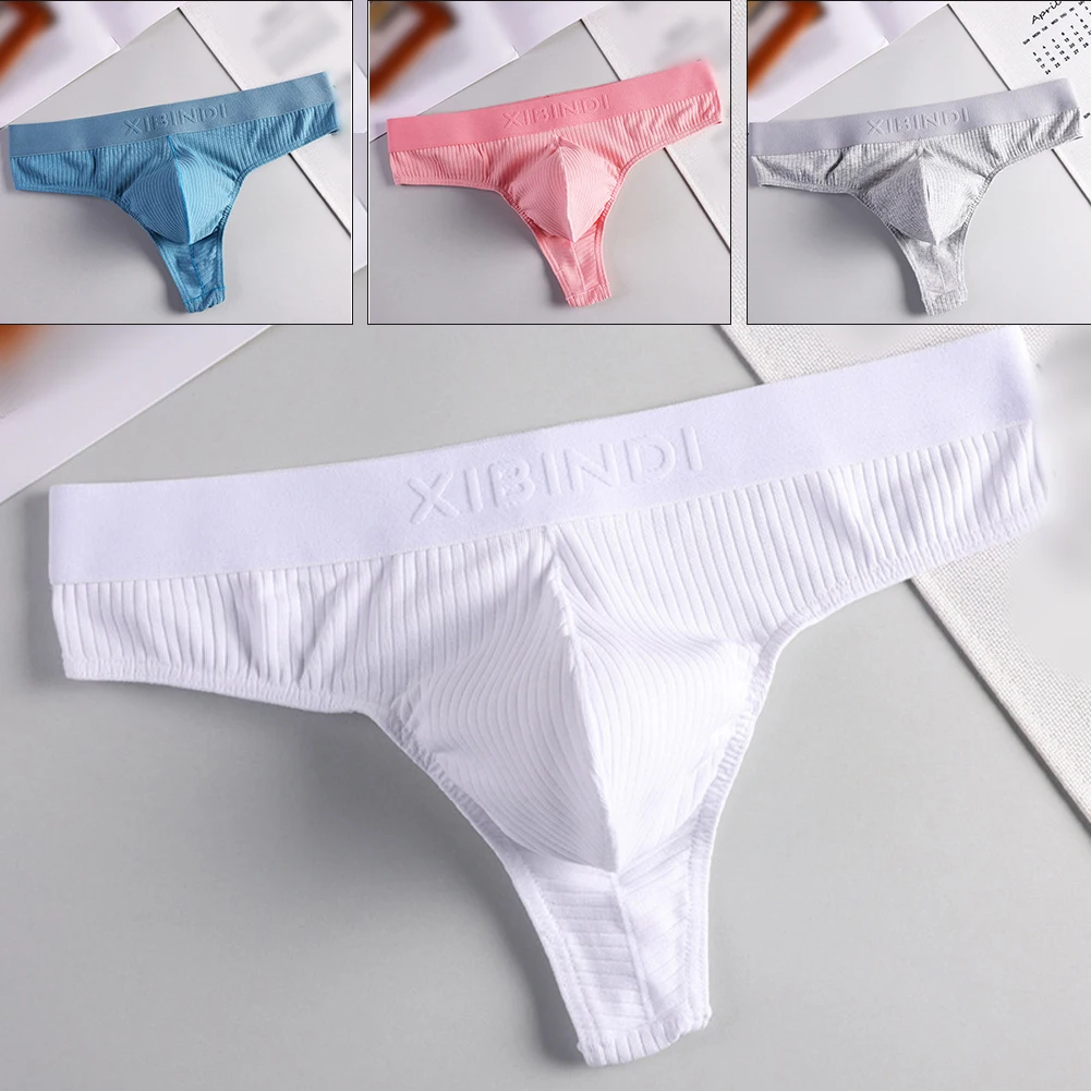1pc Men Sexy Thongs Pure Cotton Breathable High Elasticity G-String Thongs U-shape Pouch Hot Gay  Underwear Underpants Panties