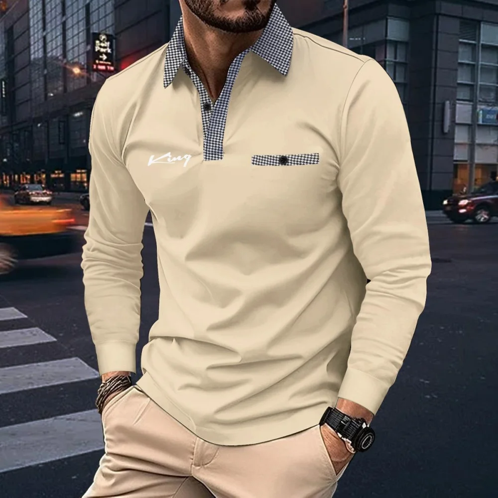 

New Men Clothes Spring Autumn Long Sleeve Lapel Polo Shirt Men Casual Fashion Fake Pocket Stitching Golf Polo Shirt Tops