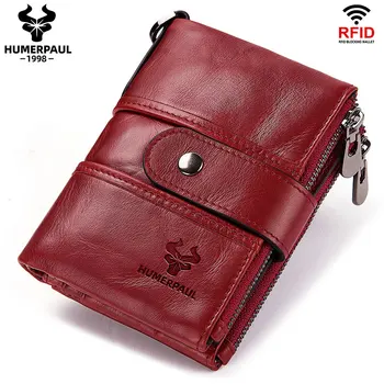 Genuine leather wallet women short RFID Anti-theft card holder female hasp zipper coin purse high quality clutch money bag Portfe