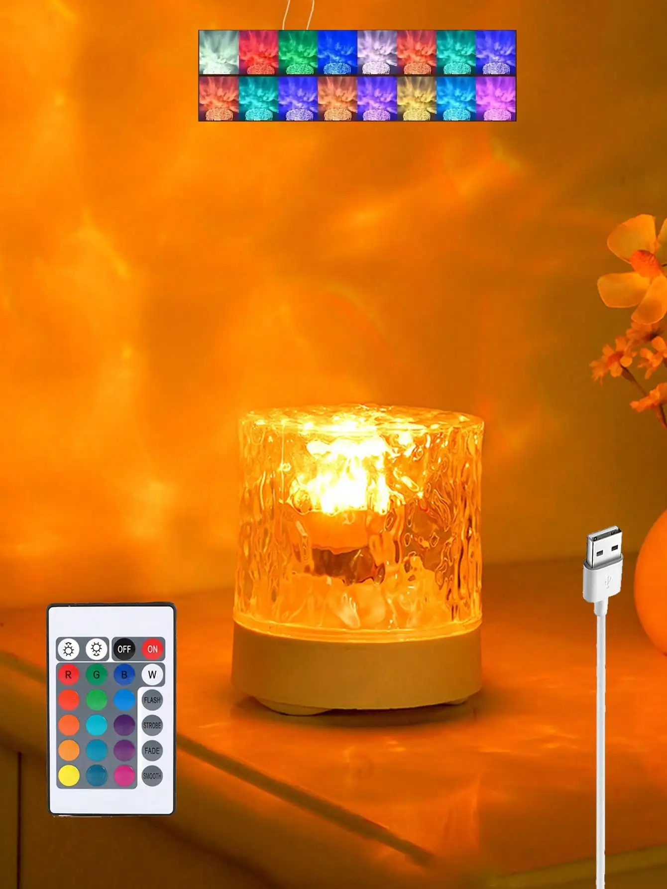 Cylindrical Water Wave RGB Projection Lamp, 16-Color Dynamic USB Night Light for Bedroom Christmas Decor