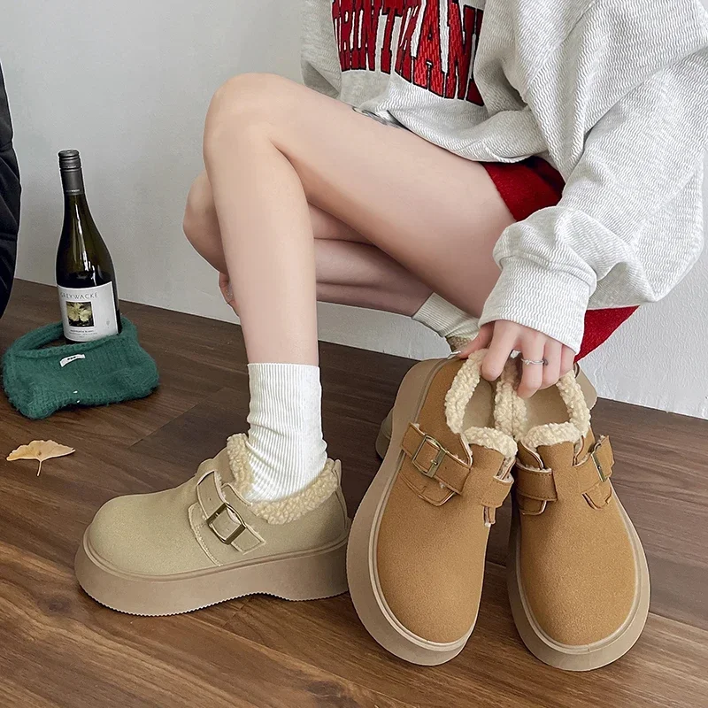 New Luxury Winter Women's Boken Boots Plush Fashion Retro Bean Shoes Cotton Women's Thick Soled Boots