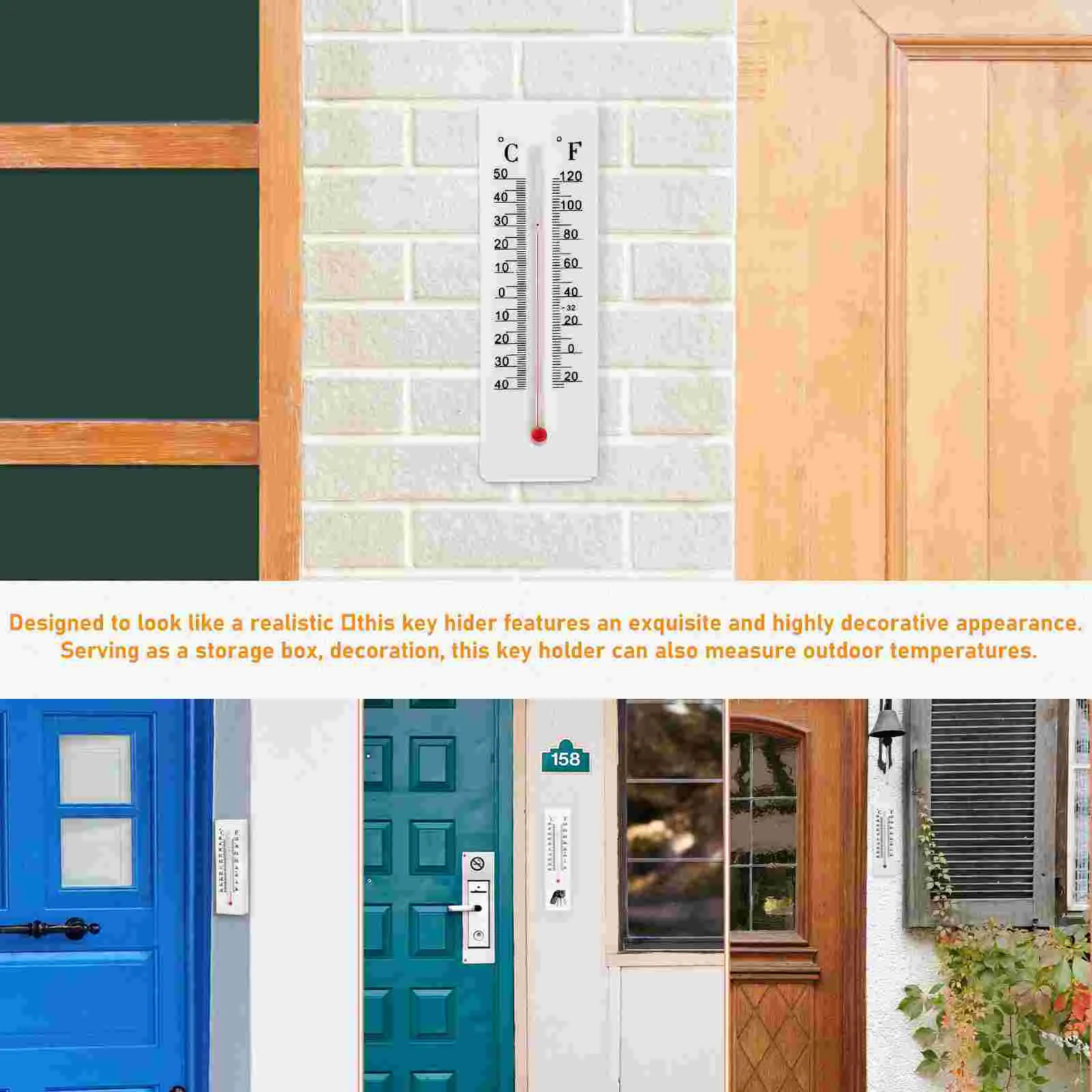 2 Pcs Hidden Key Holder for outside Hider Decorator Outdoor Thermometer Waterproof