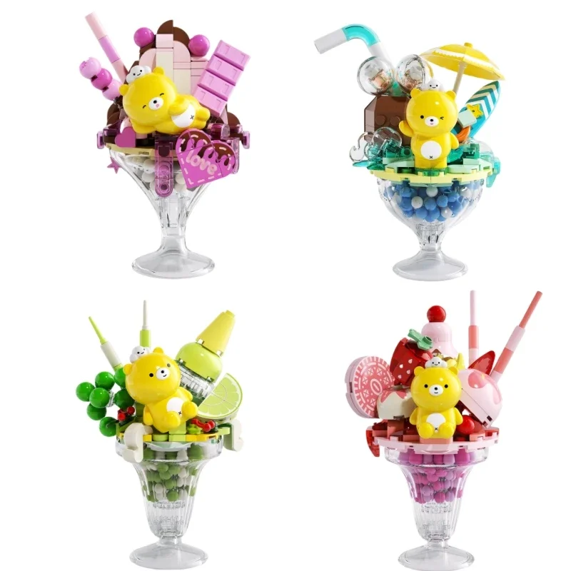 Yuan Qi Bear David Building Blocks Ice Cream Cup Educational Toy Small Particles Splicing Model Ornaments Creative Birthday Gift