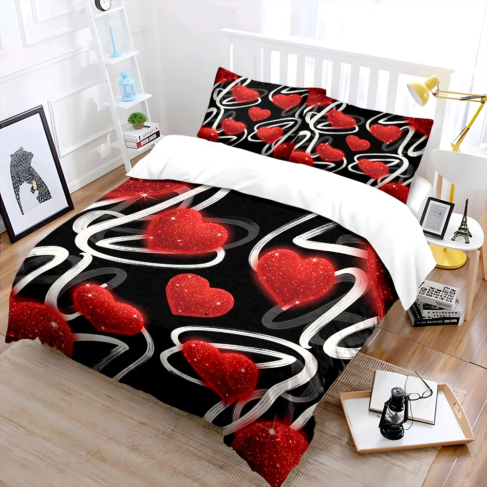 Sparkling Red Hearts Graffiti Background Print Soft Comfortable Duvet Cover Bedding Set Included 1*Duvet Cover  2*Pillowcases