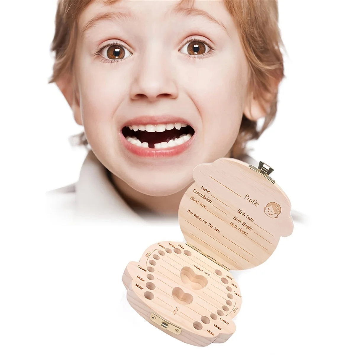 Baby Teeth Box, Spanish English Wooden Lanugo Box, Kid Teeth Storage Organizer, Children Souvenirs Birthday Gifts for Boys Girls