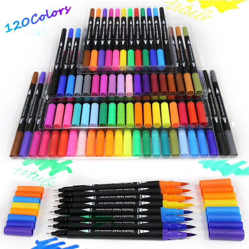 

60/80/100/120 Double-Pointed Coloring Markers Set for Professional Manga Art Supplies Ideal for Drawing, Coloring and Highlights