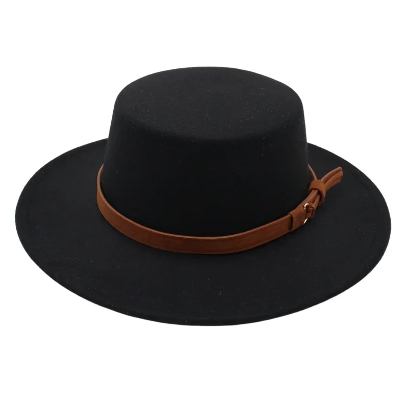 Elegant Pearl Women Fedora Hat Winter Autumn Lady Black Bowler Hat Banquet Men Felt Hat 7.5cm British Flat Brim Jazz Dress Hats