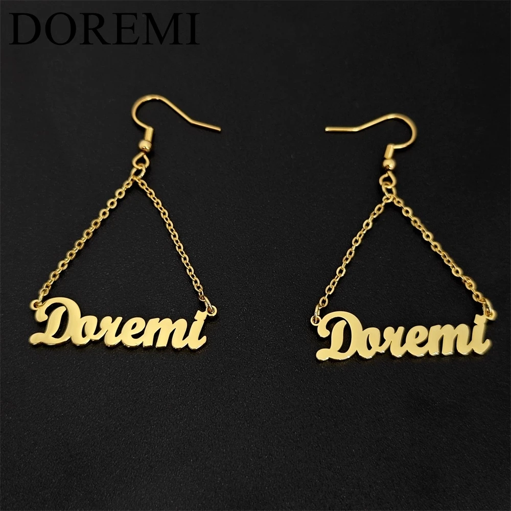 DOREMI Stainless Steel Custom Name Personalized Jewellery INS Custom Name Hook Dangle Earrings Word Nameplate Drop Earrings