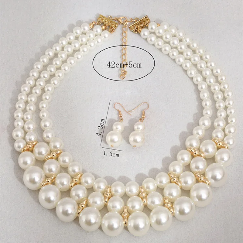 Fashion Ethnic Style Jewelry sets Simulated Pearl Multilayer Necklace Earrings Set For Women Bijoux Vintage Women Accessoires