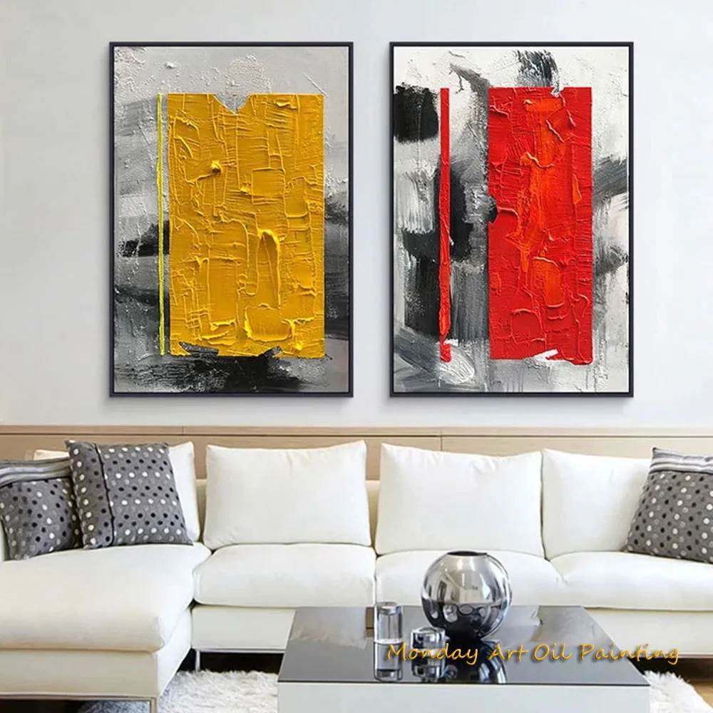 

Hand Painted Oil Painting Colorful Abstract Acrylic Painting Yellow And Red Strips Home Decor Fedex Shipping Cost