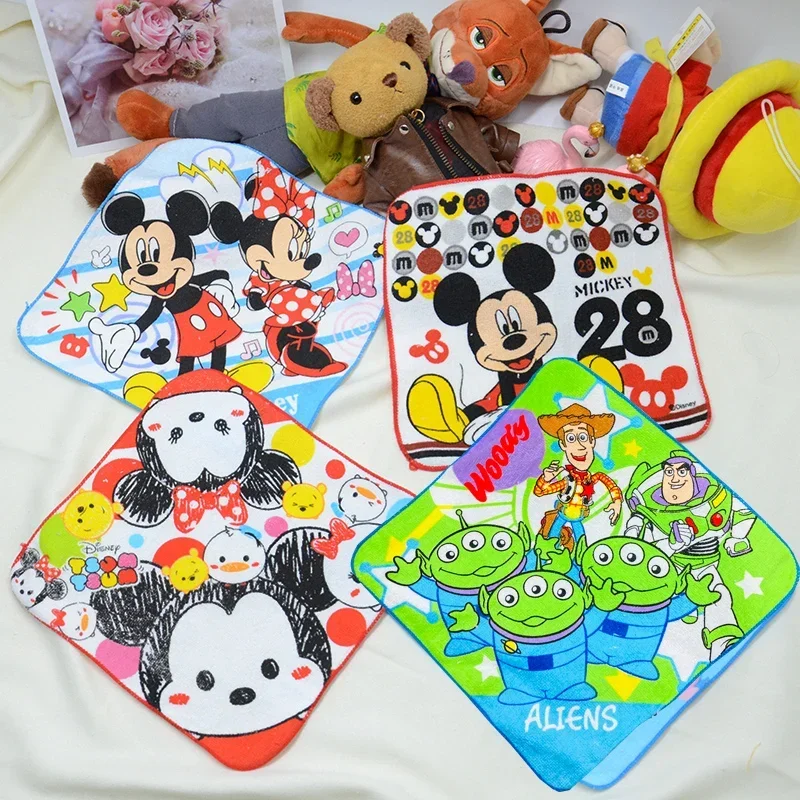 Disney Mickey Mouse Minnie Cartoon Square Towel Handkerchief Child Soft Breathable Watery Hand Towel 25x25cm Dropshipping