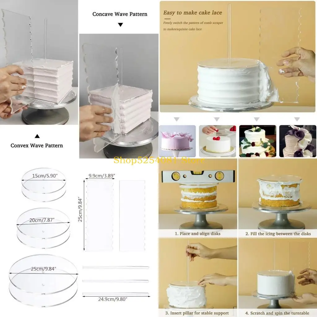 

AXYC 11pcs Acrylic Cake Disk Set Circle Base Boards Pillar Comb Scraper Dowel Rod