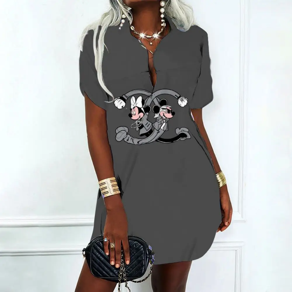 

Mini Dress Elegant Women's Dresses for Party 2022 Mickey Minnie Mouse Polo Shirts Disney Fashion V-Neck Y2k Summer Woman Offer