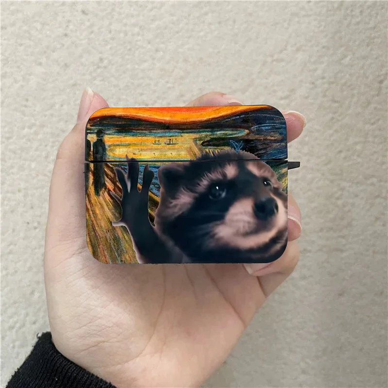 Funny Cat Dancing Pedro Raccoon Meme Apple Case for AirPods Pro2 3 2 1 Pro 2022 Black Bluetooth Earphone Box Cover Funda