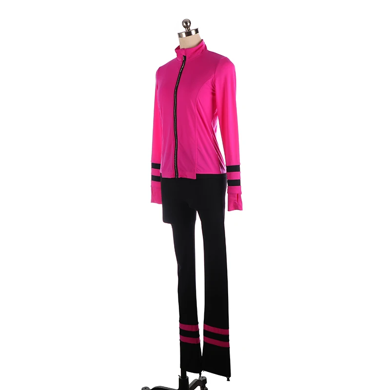 Women's Training Figure Skating Competition Suit Jacket and Pants Artistic Gymnastics Zipper Tight Dance Suit Pink Black
