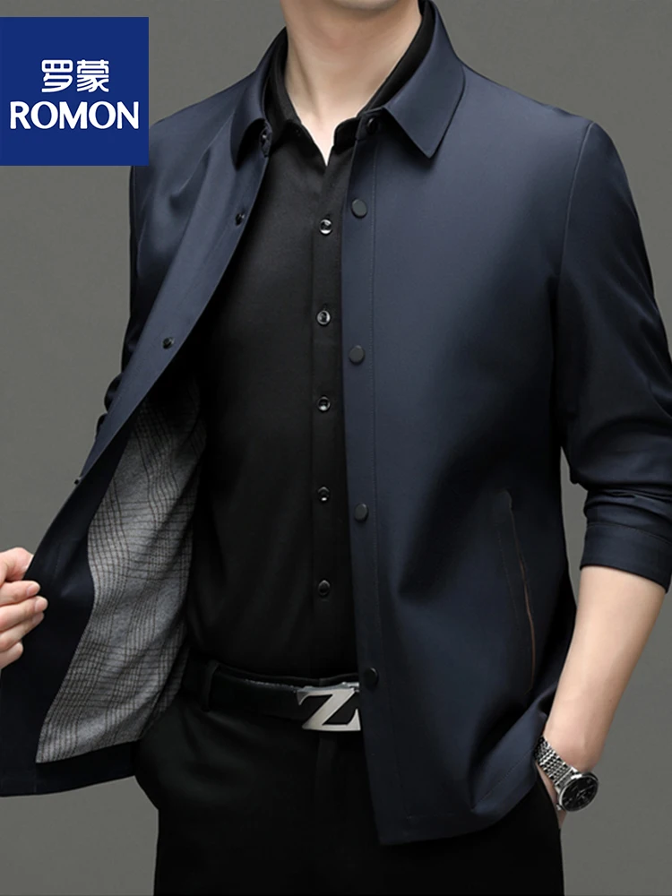 

Lormen Men's Spring Autumn New Sle Thin Adstrative Jaet Collared Coat Silk Luster Milk Silk Polyester Fiber Long Sve