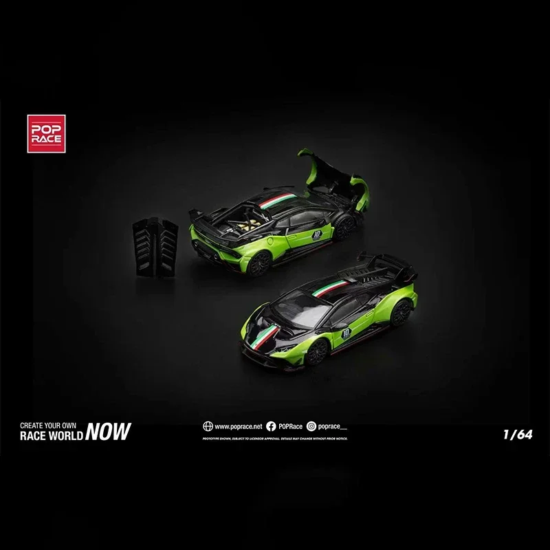 

PreSale POP RACE 1:64 Huracan STO Green With Italia Strips Diecast Diorama Car Model Toy