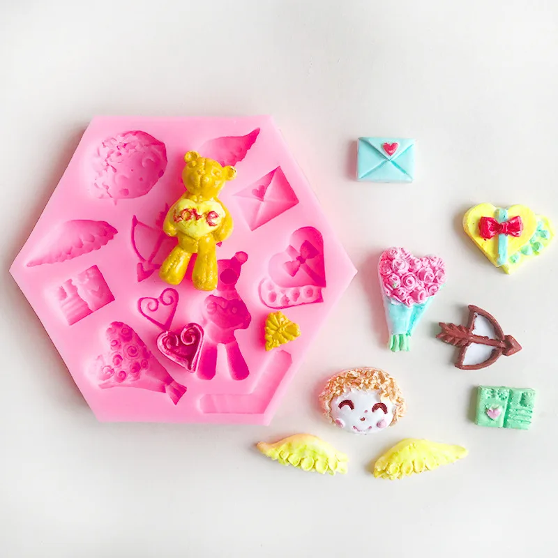 Cartoon shaped silicone mold DIY Cupid love teddy bear decorative mold cup candle dropper silicone mold