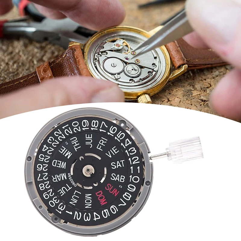 

1 PCS NH36/NH36A Double Calendar Black Watch Movement 3 O'clock Position Automatic Mechanical Watch Movement Replacement Parts