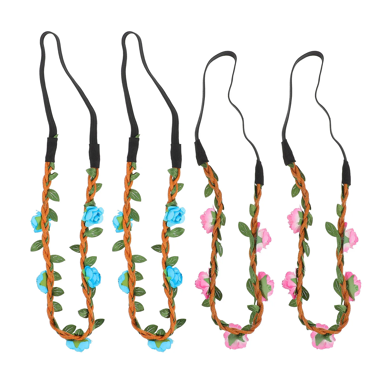 

4pcs Rose Hairband Crown Garland Headbands Wedding Flowers Decor Wreath Women Floral Accessories Bright Beautiful