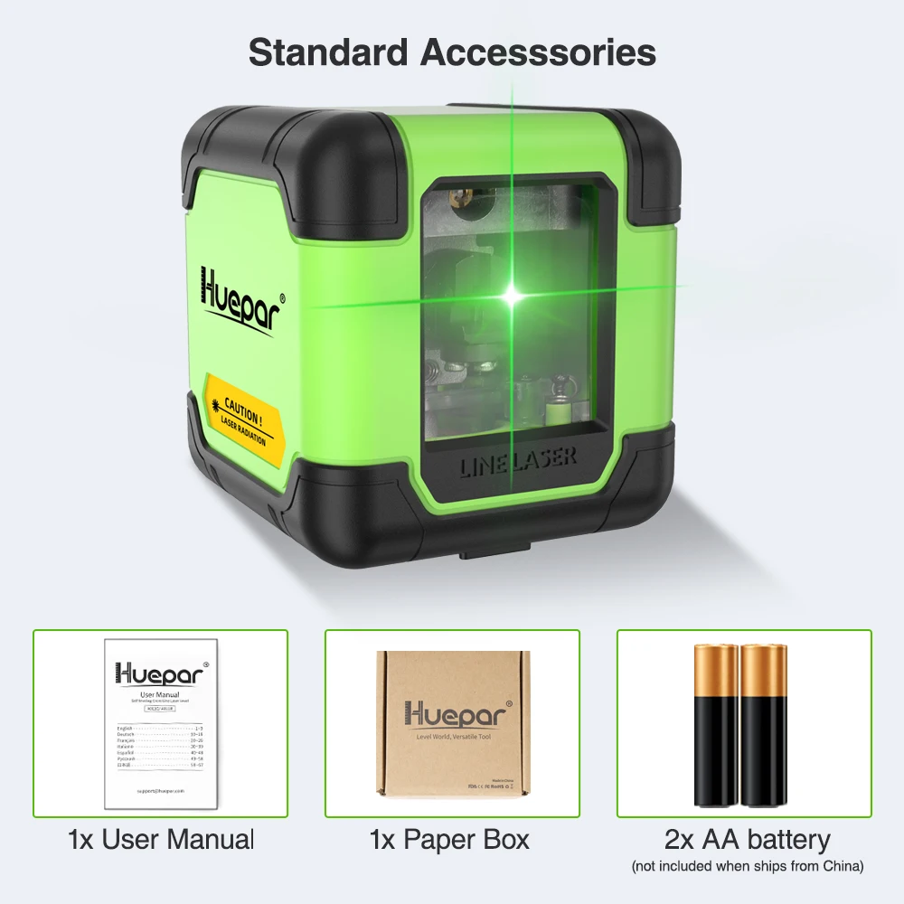 Imagem -06 - Huepar-ferramenta de Nível Laser Linhas Auto Nivelamento Horizontal e Vertical Verde Feixe Vermelho um Botão Linha Cruzada Uso