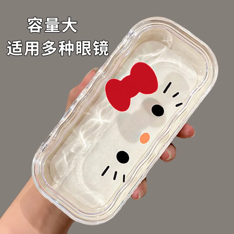 Hello Kitty Glasses Case Sanrio Storage Box Anime Kawaii Cartoon Transparent Wave Sunglasses Protective Case Gifts for Girls