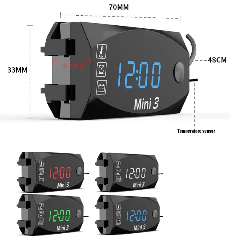 3 in 1 Motorcycle Digital Voltmeter Watch Electronic Clock Thermometer Time Led Waterproof IP67 Universal 12V Motobike Accessory