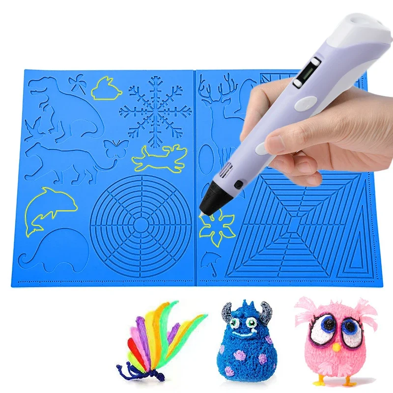 Kinder 3D-Druck Stift Silikon Design-Pad mit Grund vorlage mit 2 Silikon Finger kappen aus gezeichnete DIY 3D-Stift Zeichnung ausgestattet