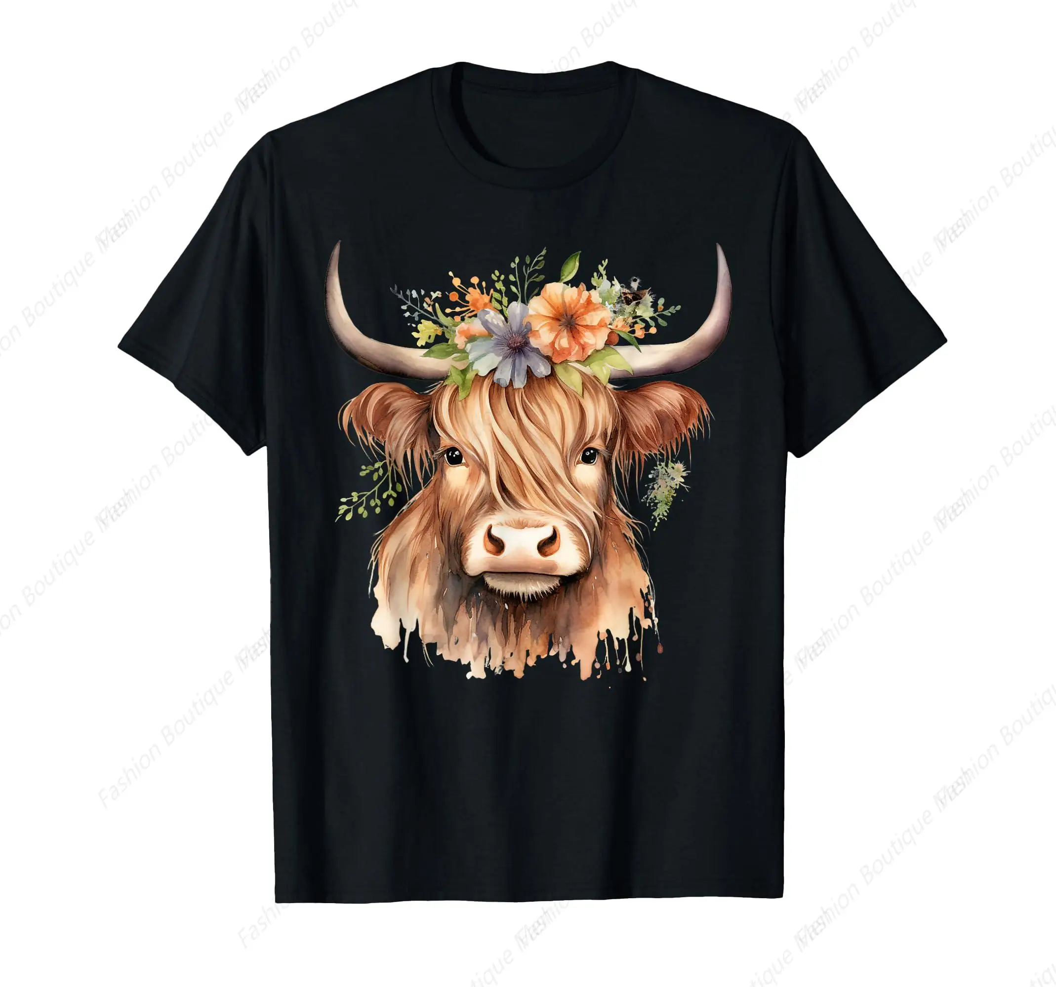 Cow, Scottish Highland Cow, Western Wear, Highland Cow T-Shirt Cotton Tops  Design Special Street Classic Tee Shirt